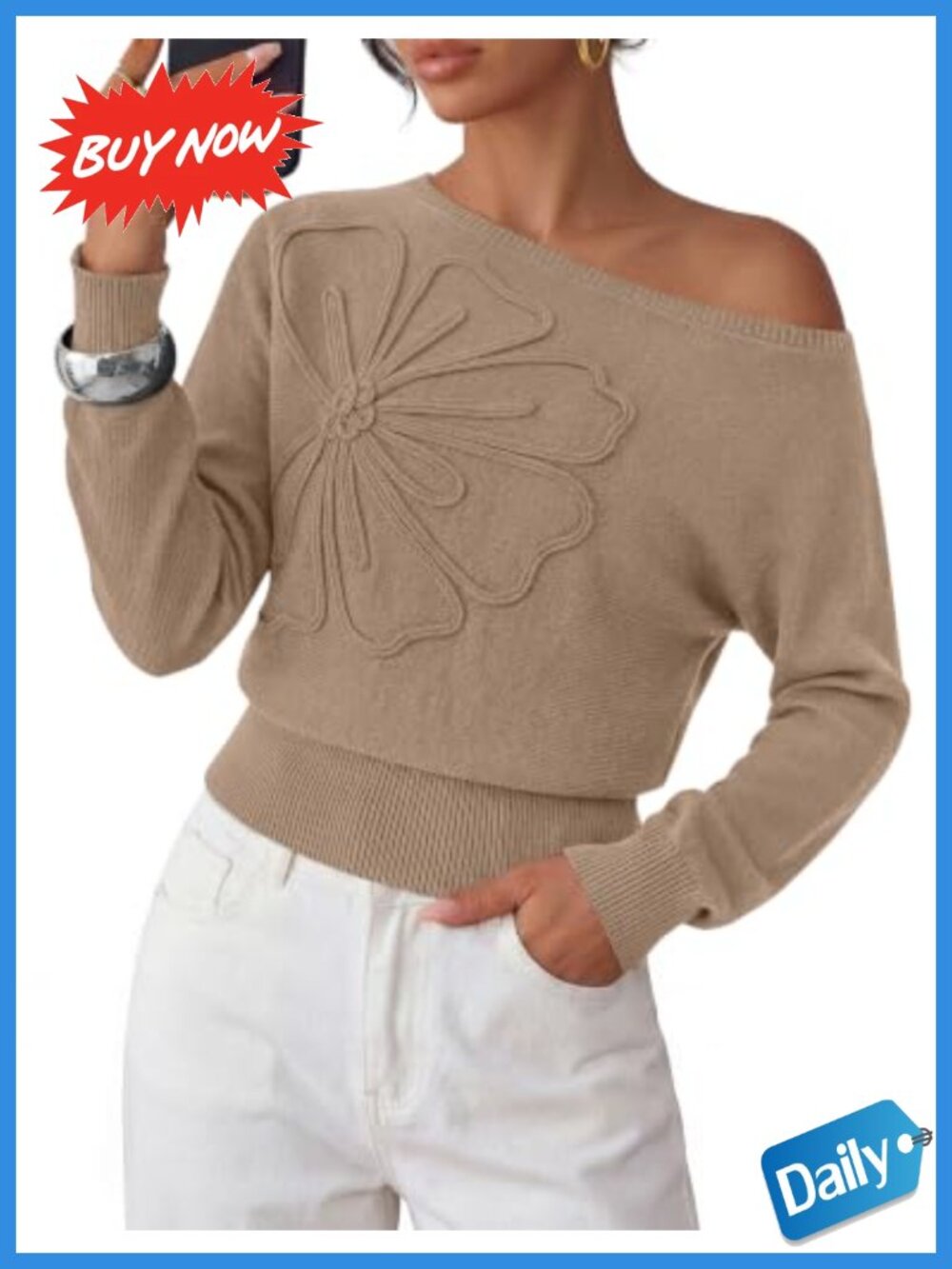 PRETTYGARDEN Off Shoulder Sweater Pullover Convertible Boat Neck Knit Top